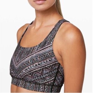 Lululemon energy bra size 8 printed black pink blue crossback padded